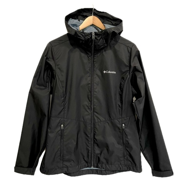 Columbia Zuma Stack Jacket Womens Size M Black Nylon Hooded Zip Windbreaker - Picture 1 of 12